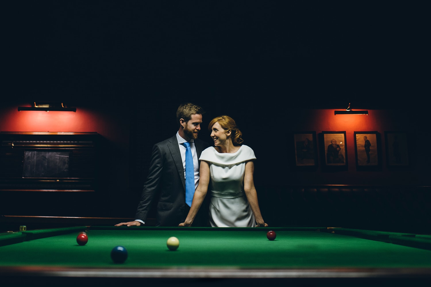 Couple in front of Snooker Table  at Stephen's Green Club in Dublin