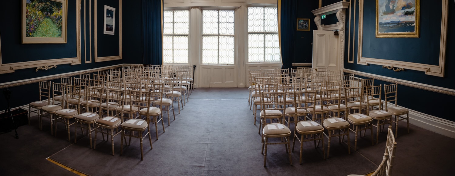 The Card Room in Stephen's Green Club dressed for wedding ceremony. 
